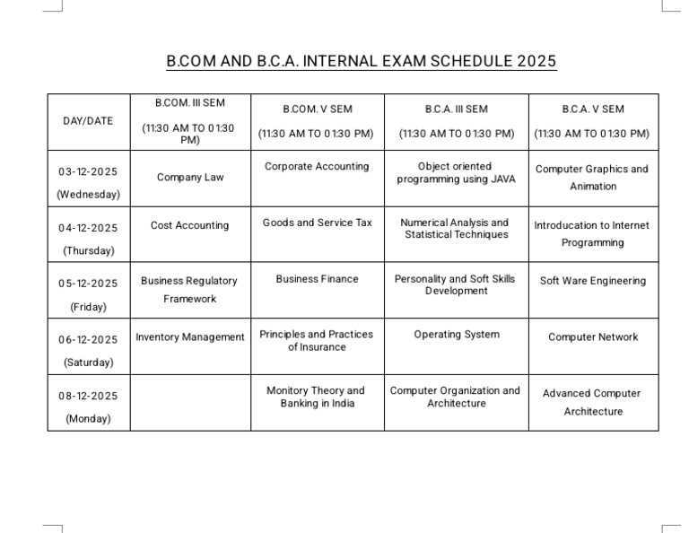 Bca and b.com Internal Exam Scheme 2025 | PDF