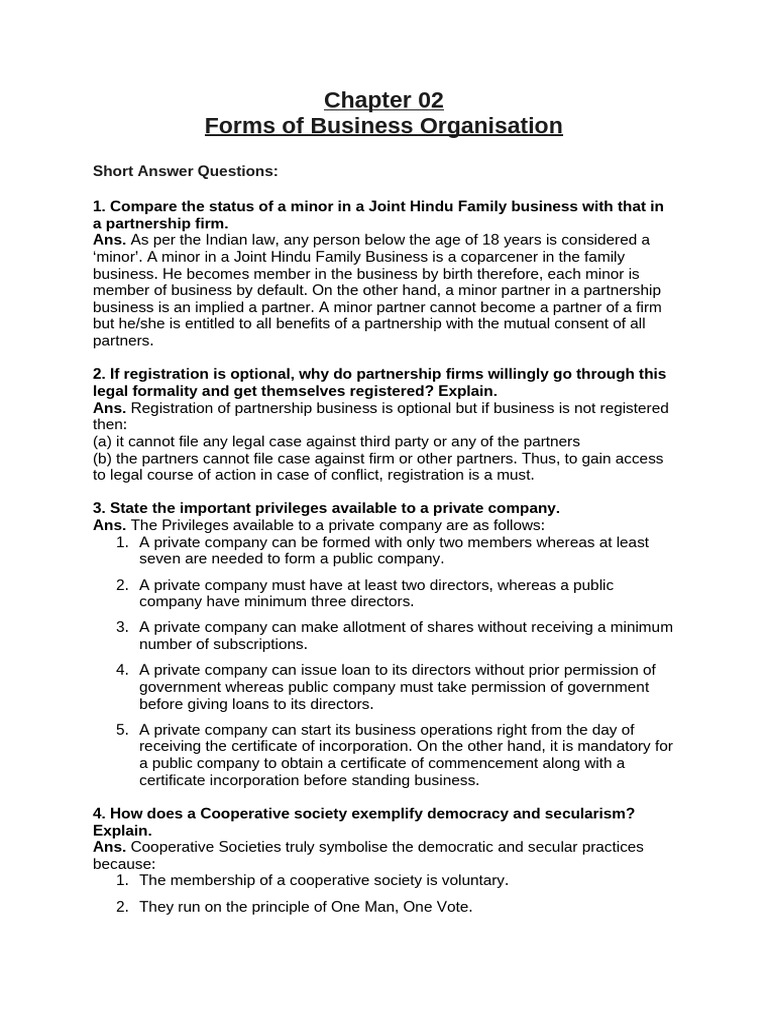 Chapter 02 Class Notes | PDF | Cooperative | Partnership