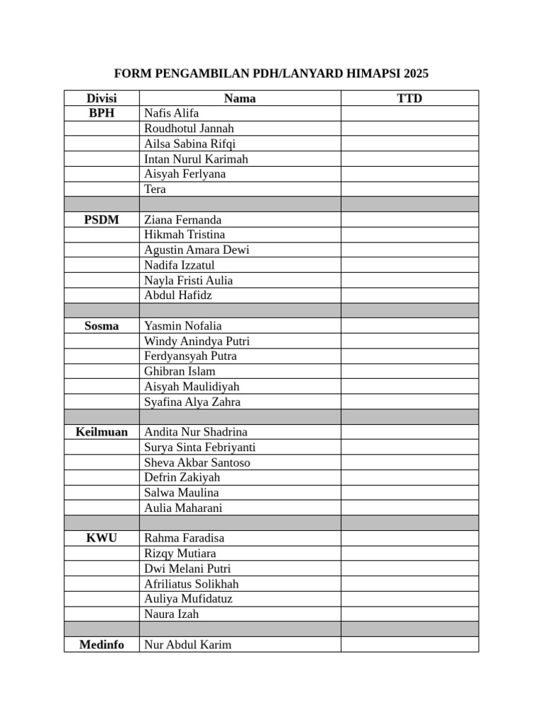 Form Pengambilan PDH | PDF