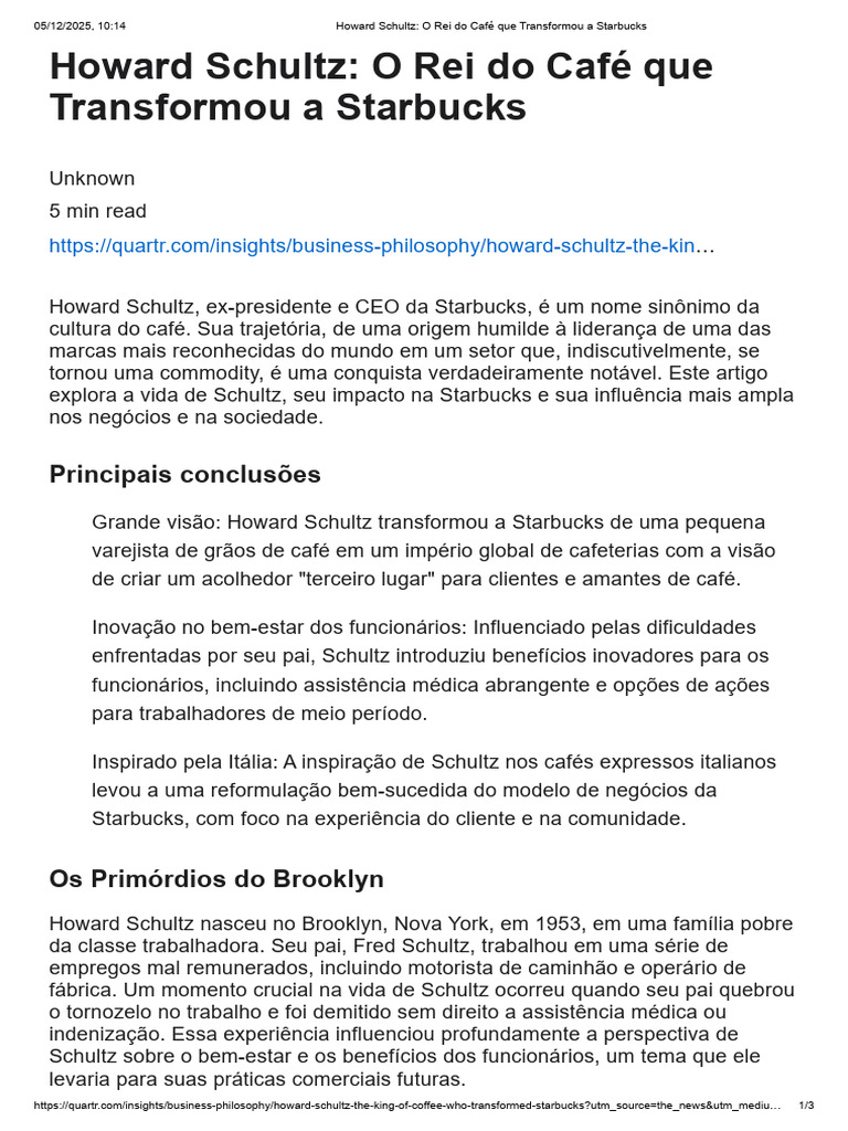 Howard Schultz Transformação Da Starbucks Pdf Starbucks 