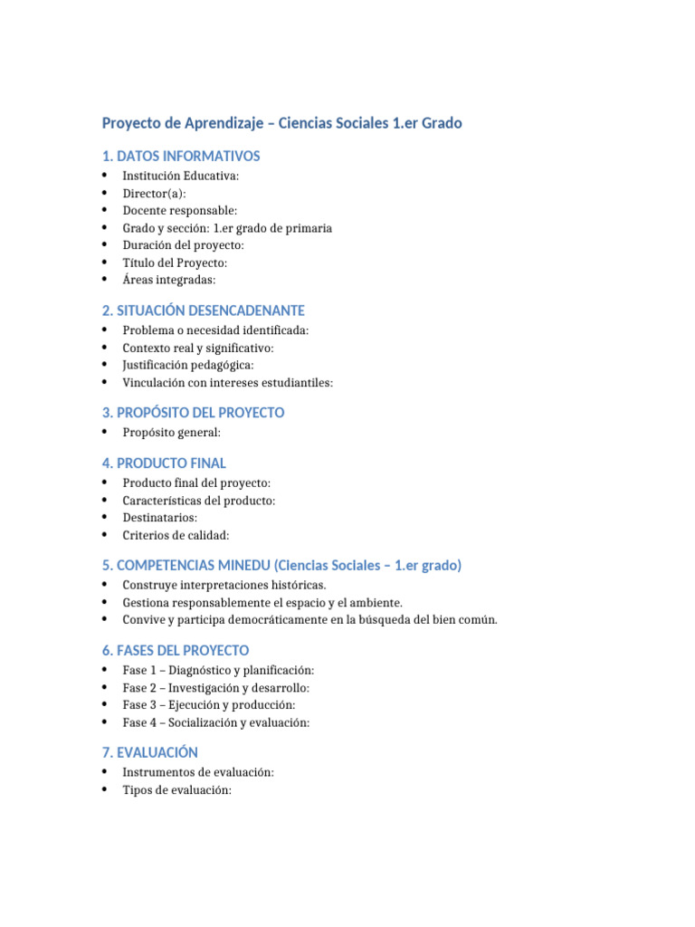 Proyecto de Aprendizaje en Ciencias Sociales | PDF
