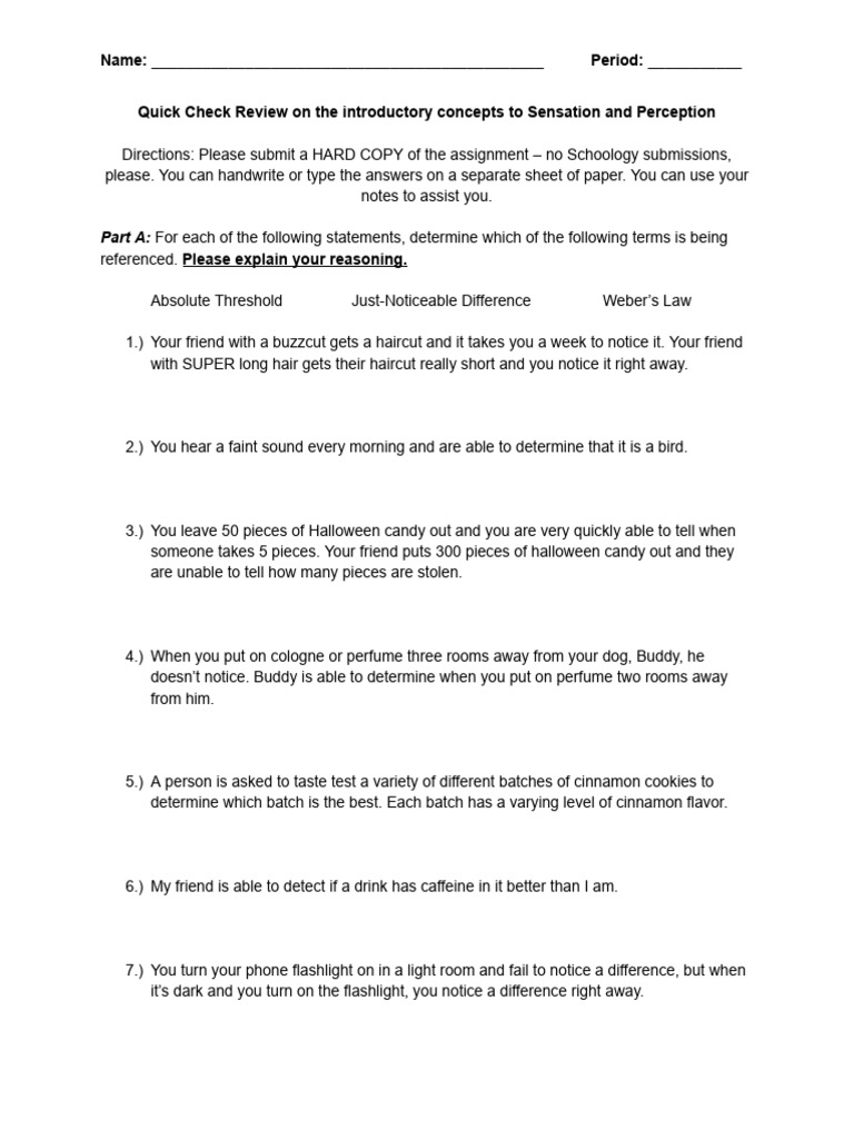Student Introduction To Sensation and Perception Activity PDF
