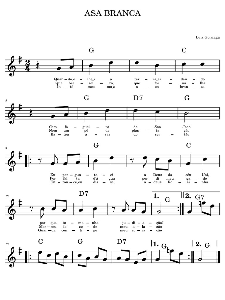 Letra da Música Asa Branca - Luiz Gonzaga | PDF