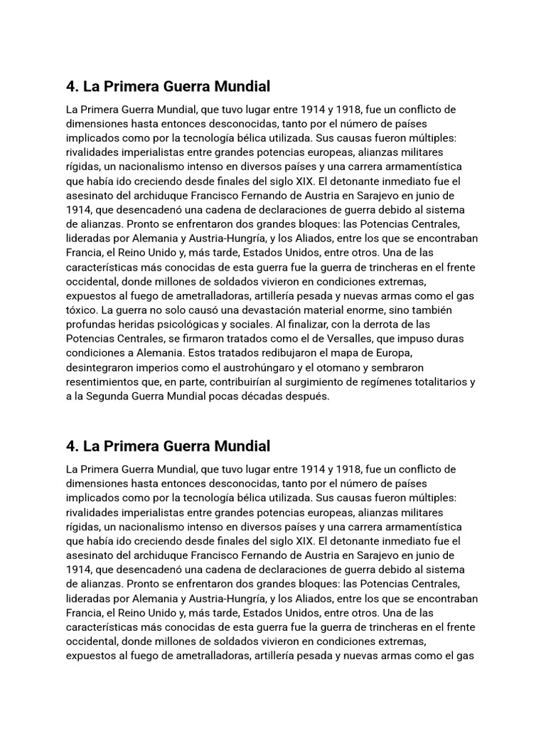 Causas y Consecuencias de la WWI | PDF | Primera Guerra Mundial ...