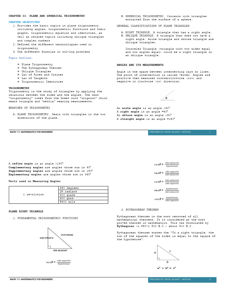 Trigonometry Concepts for Engineers | PDF | Trigonometry | Triangle