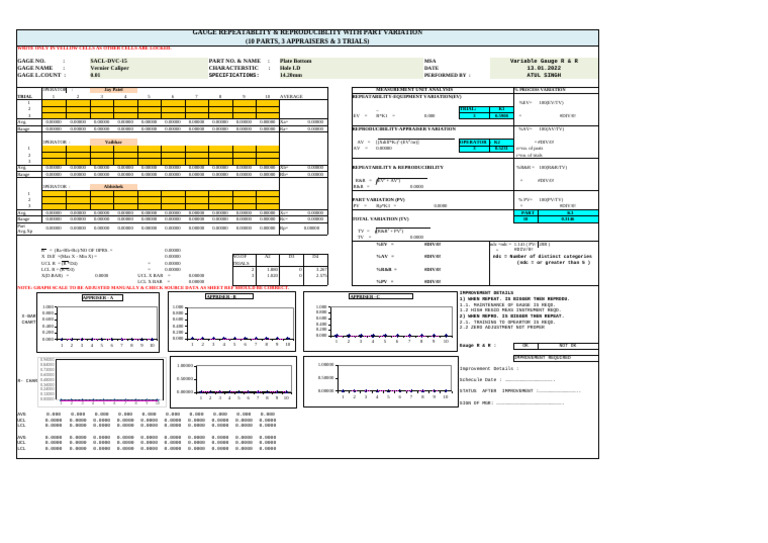 Gauge R&R Analysis for Part Variation | PDF