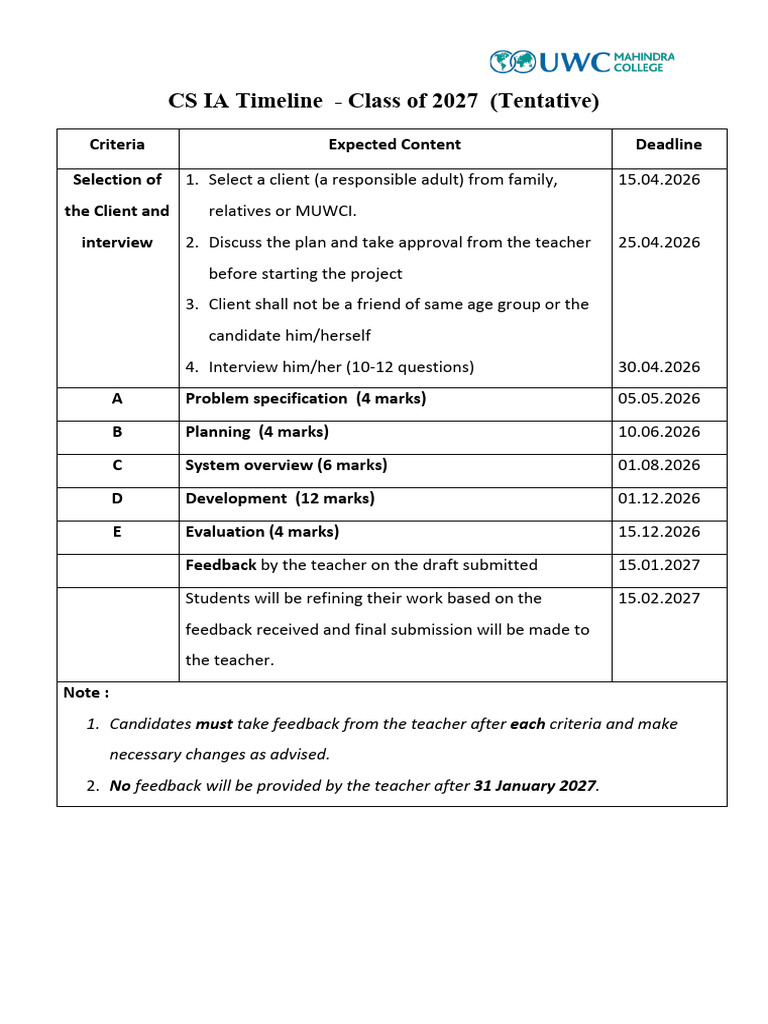 CS IA Timeline for Class of 2027 | PDF