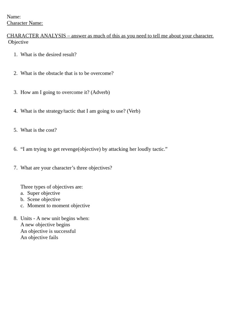 Character Analysis - Acting I | PDF