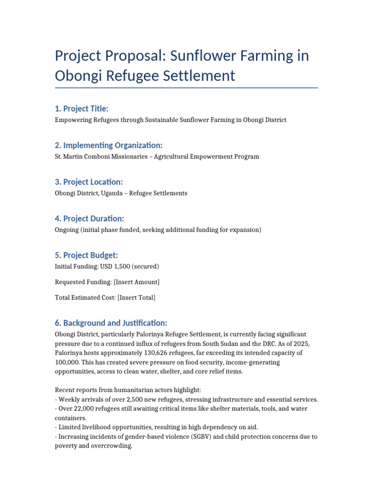 Sunflower Farming Project Full Proposal | PDF | Agriculture | Refugee