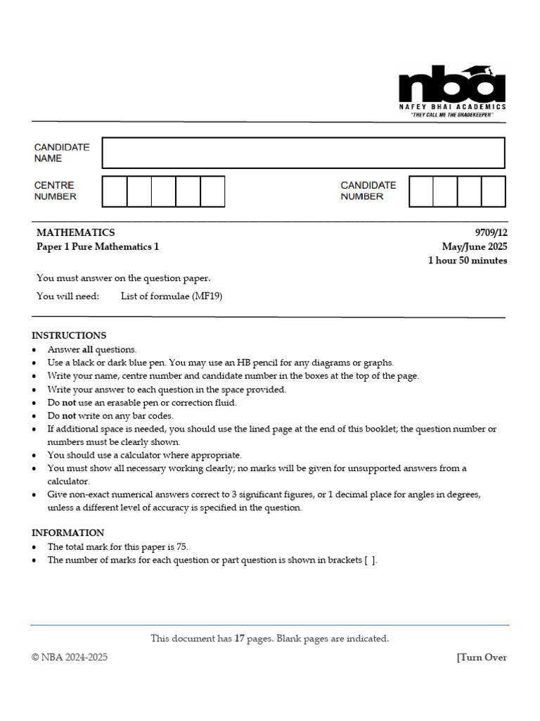 AS & A Level Mathematics Mock Exam | PDF