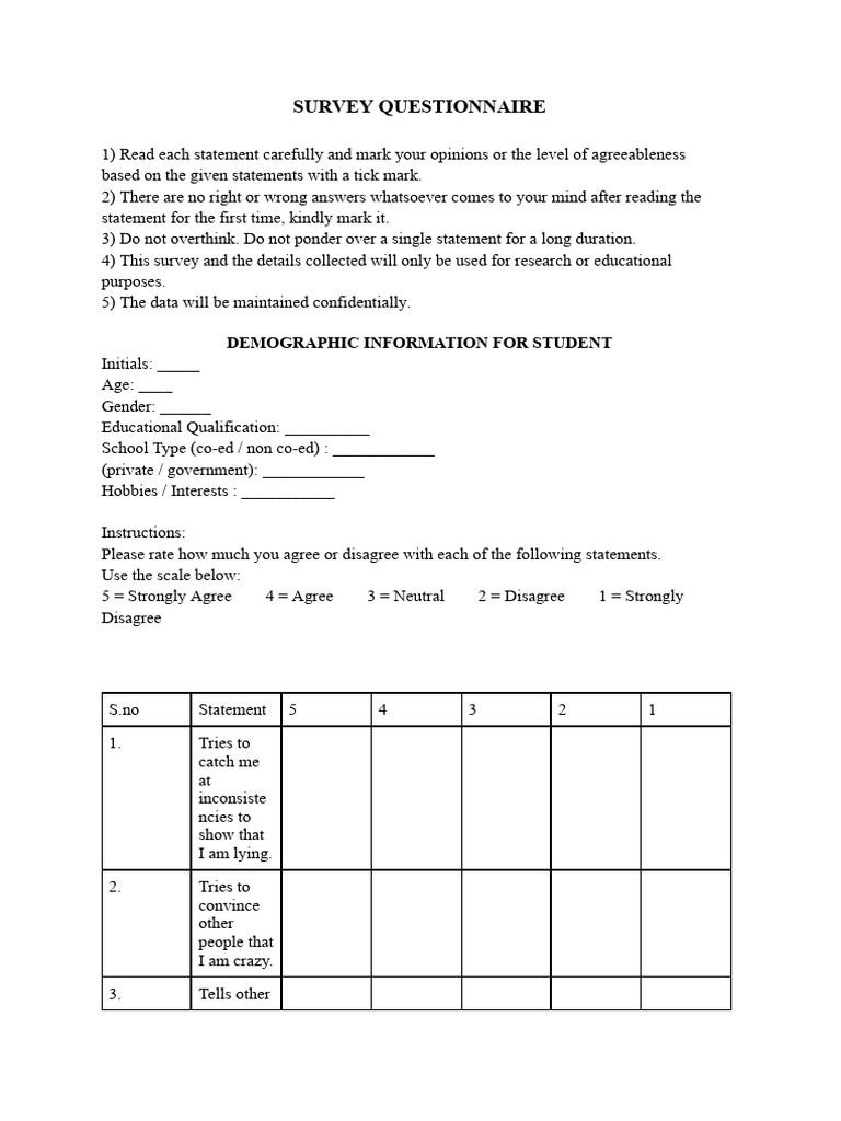 Survey Questionnaire | PDF