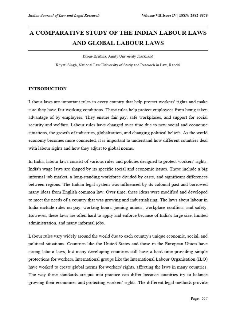 Comparative Analysis of Labour Laws | PDF | Cost Of Living | Labour Law