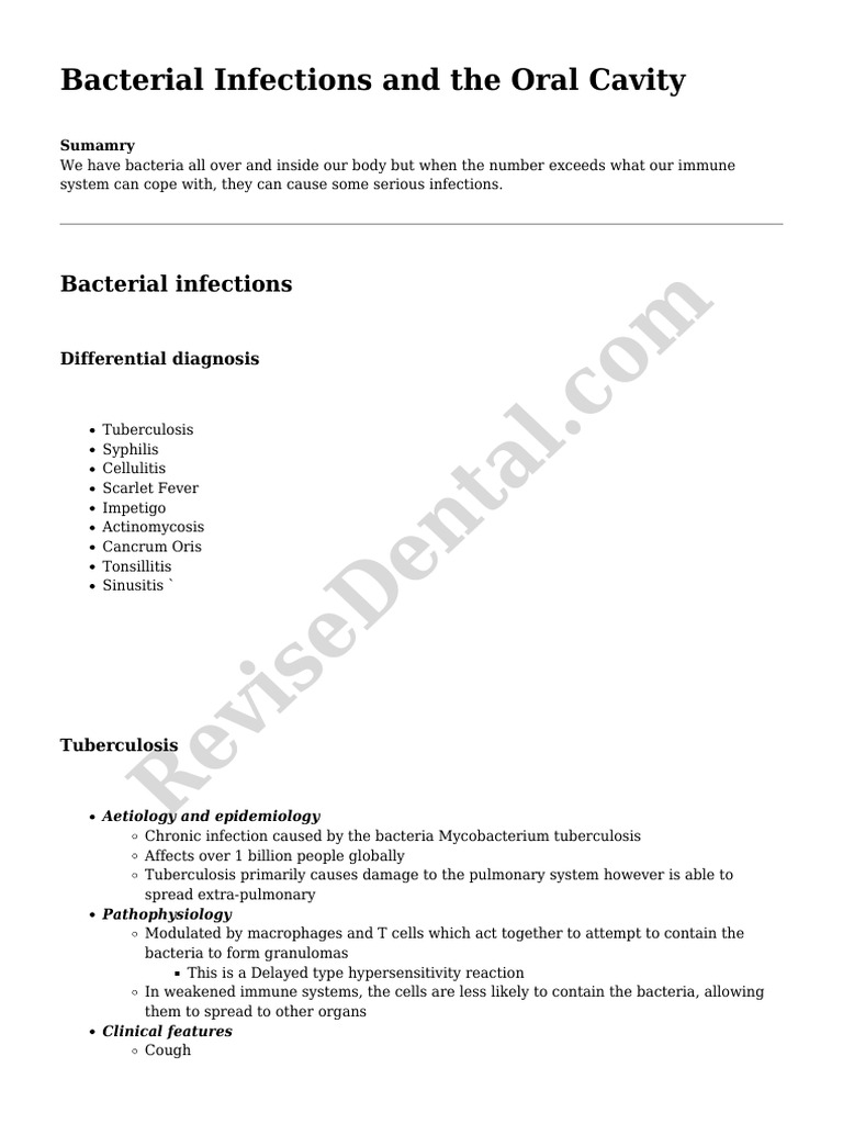 Bacterial Infections and The Oral Cavity Summary | PDF | Tuberculosis ...