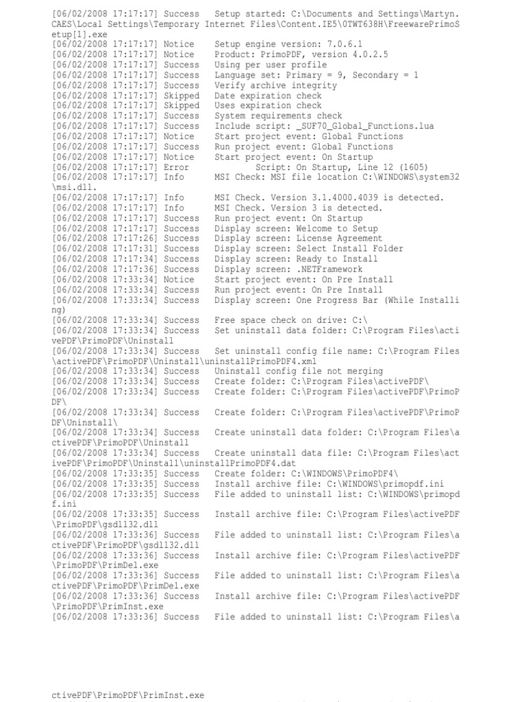 Primopdf Setup Log Computer File Operating System Technology