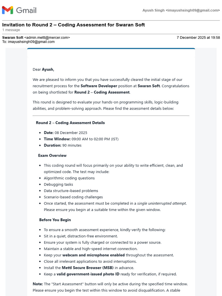 Coding Assessment Invitation for Swaran Soft | PDF | Computer ...