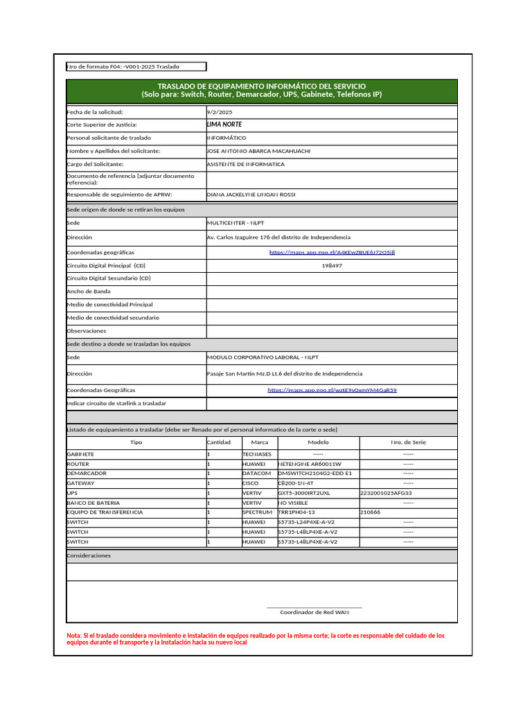 Solicitud de Traslado de Equipos Informáticos | PDF | Redes | Internet