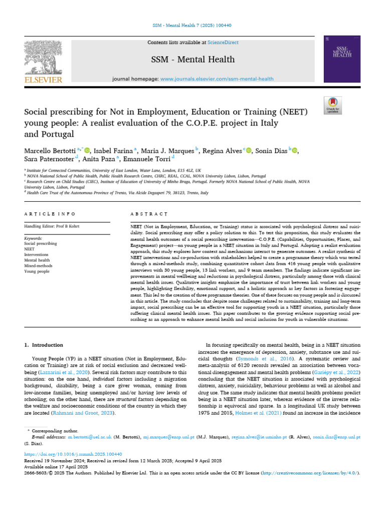 Social Prescribing for Not in Employment, Education or Training (NEET ...