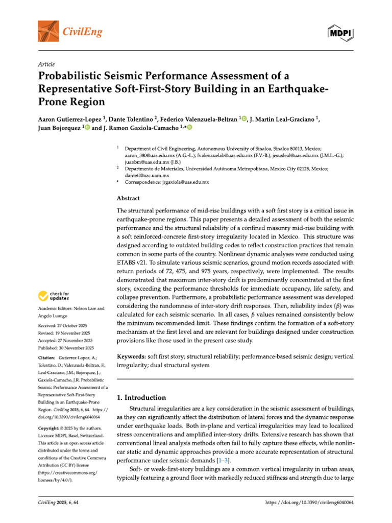 Probabilistic Seismic Performance Assessment of A | PDF