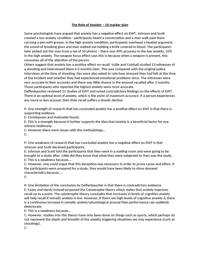 Impact of Anxiety on Eyewitness Testimony | PDF | Anxiety | Cognitive ...