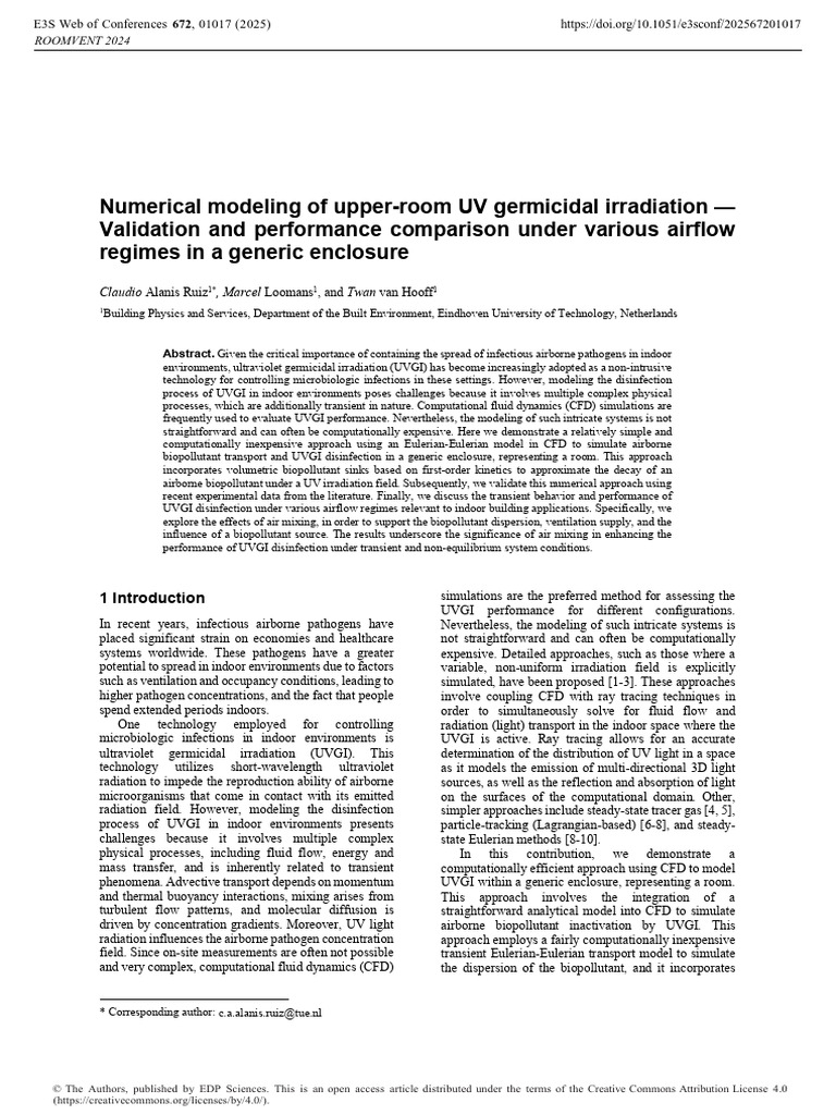Numerical Modeling of Upper-Room UV Germicidal Irr | PDF ...