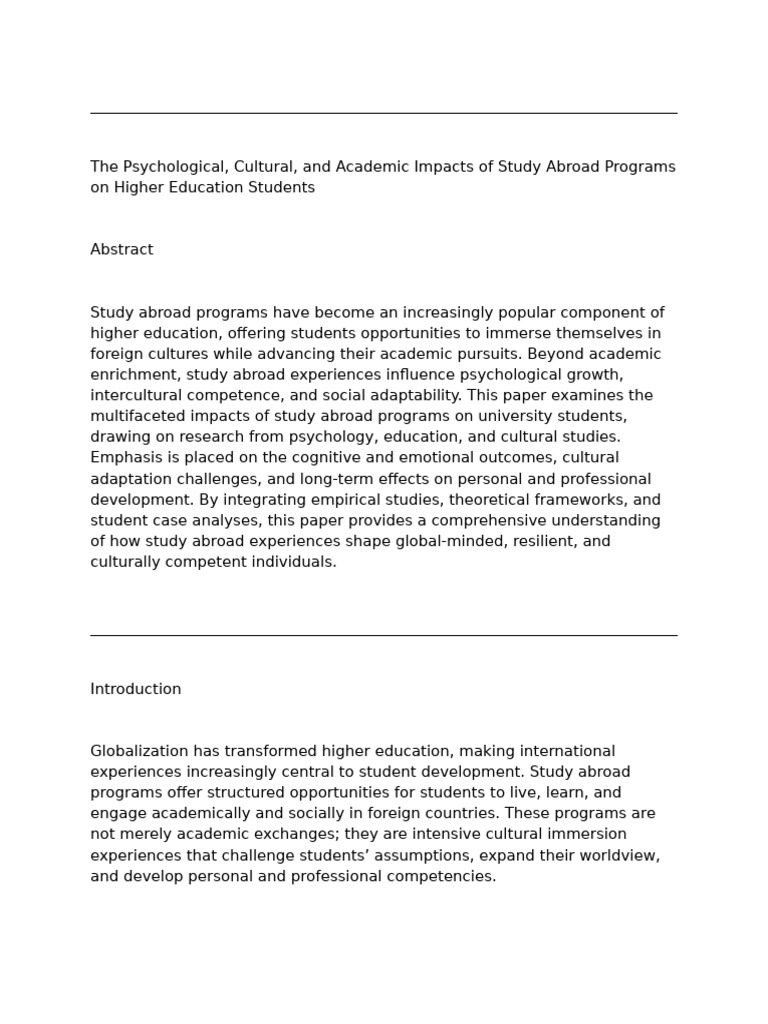 Impacts of Study Abroad on Students | PDF | Cross Cultural ...