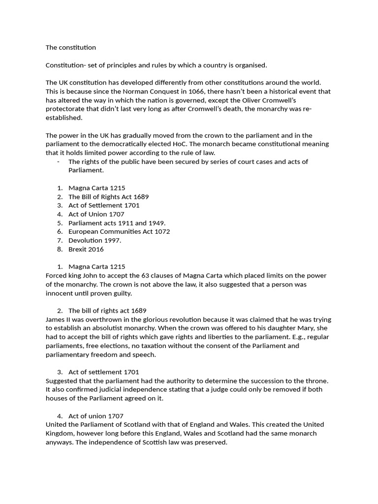 Overview of the UK Constitution | PDF | Constitution Of The United ...