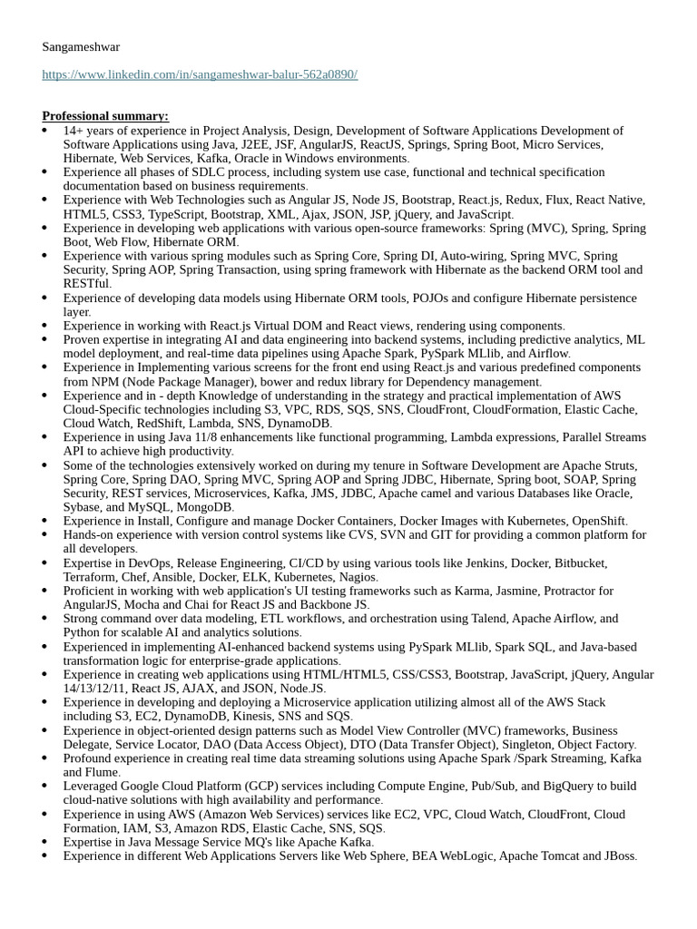 Senior Java Developer with AI Expertise | PDF | Spring Framework ...