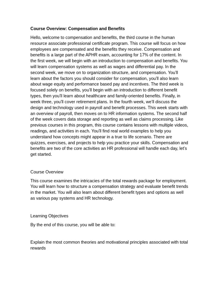 Compensation and Benefits Course Overview | PDF | Cost Of Living ...