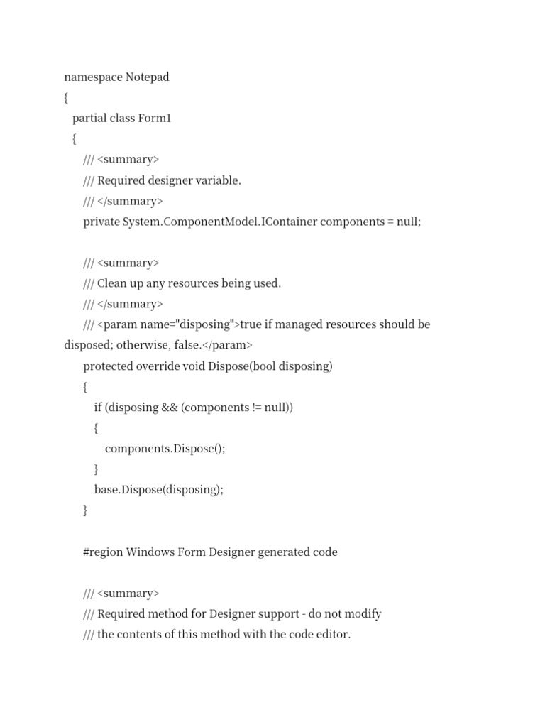 Notepad Windows Form Code Example | PDF | Software Engineering | Computing