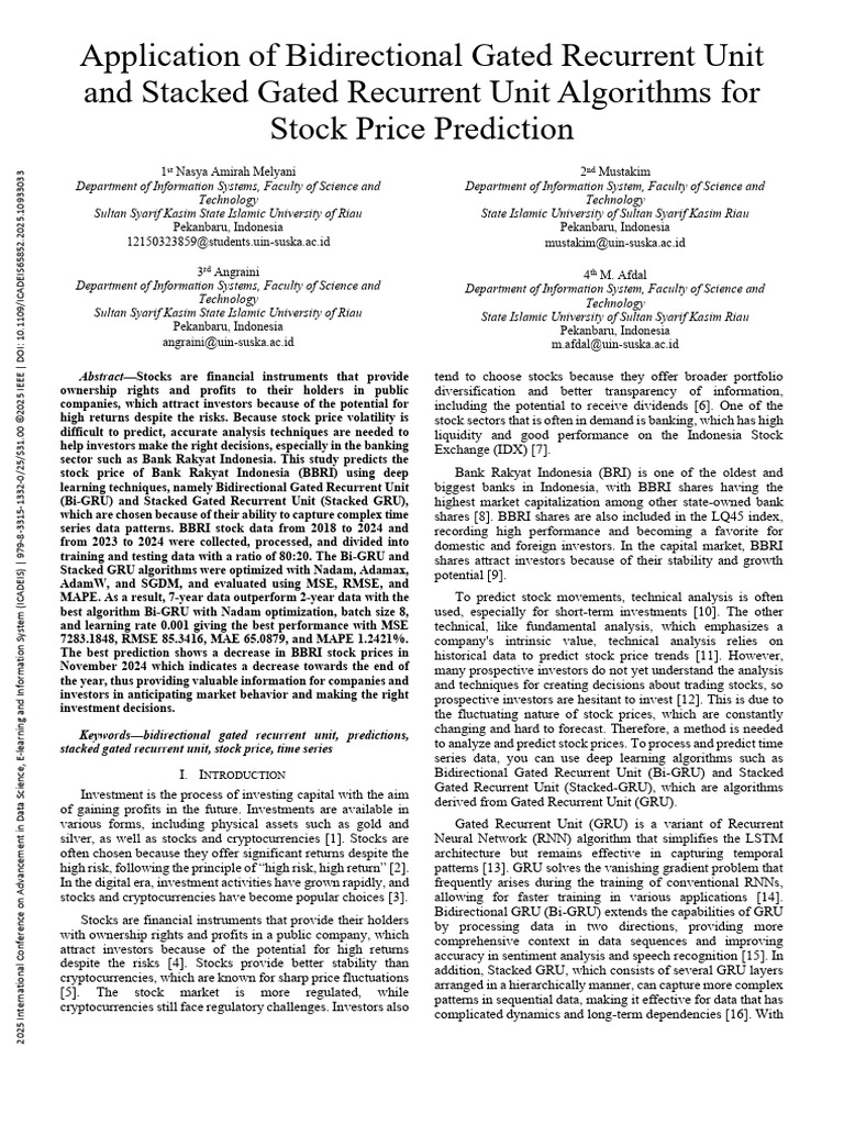 Bi-GRU Dan Stacked GRU Application of Bidirectional Gated Recurrent ...