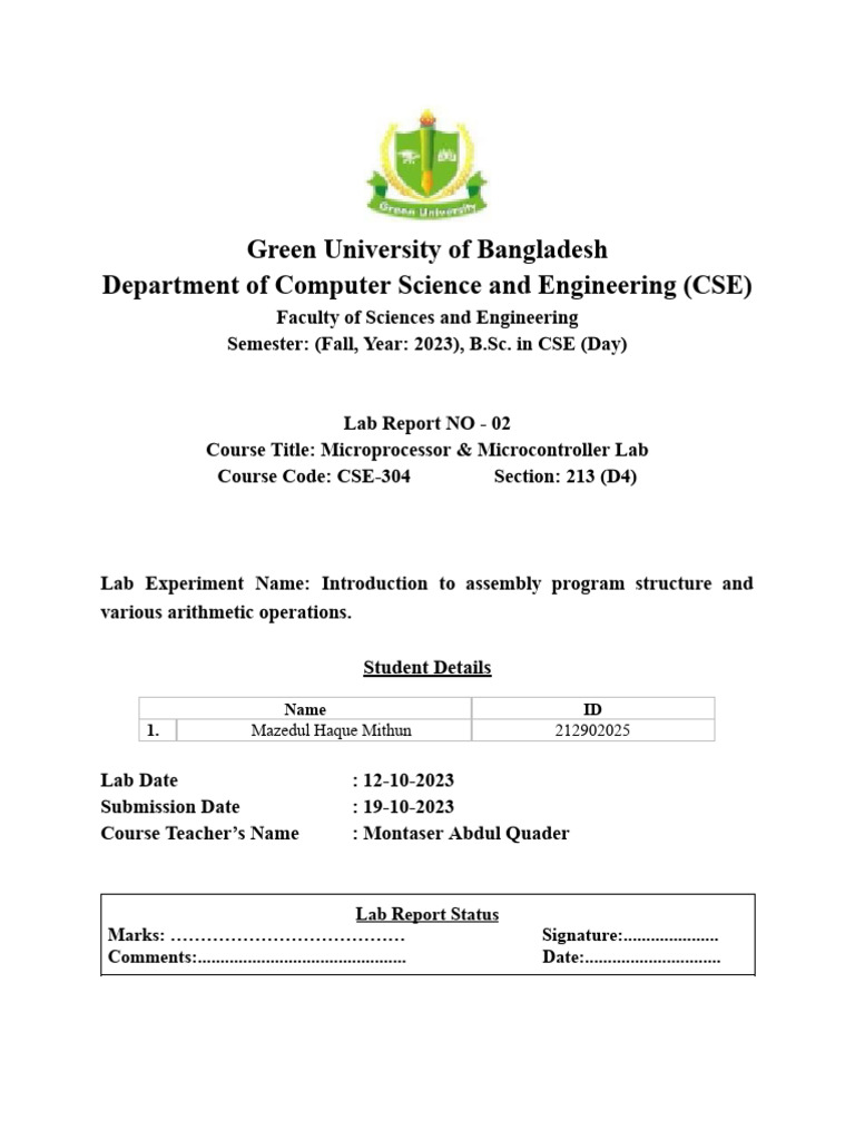 Assembly Language Basics in CSE Lab | PDF | Central Processing Unit ...