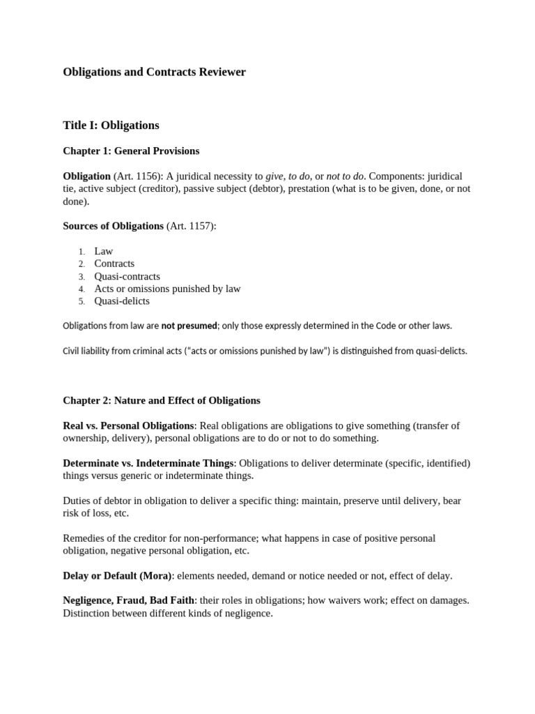 Obligations and Contracts Overview | PDF | Annulment | Common Law