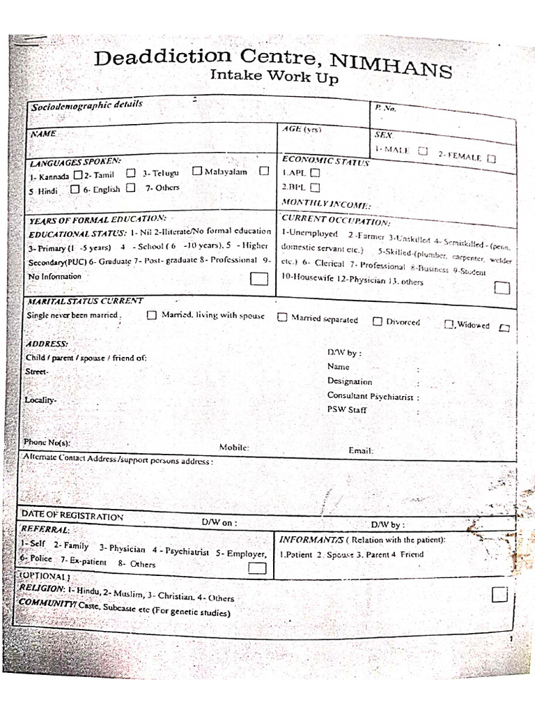 Nimhas Substance Abuse Check List | PDF