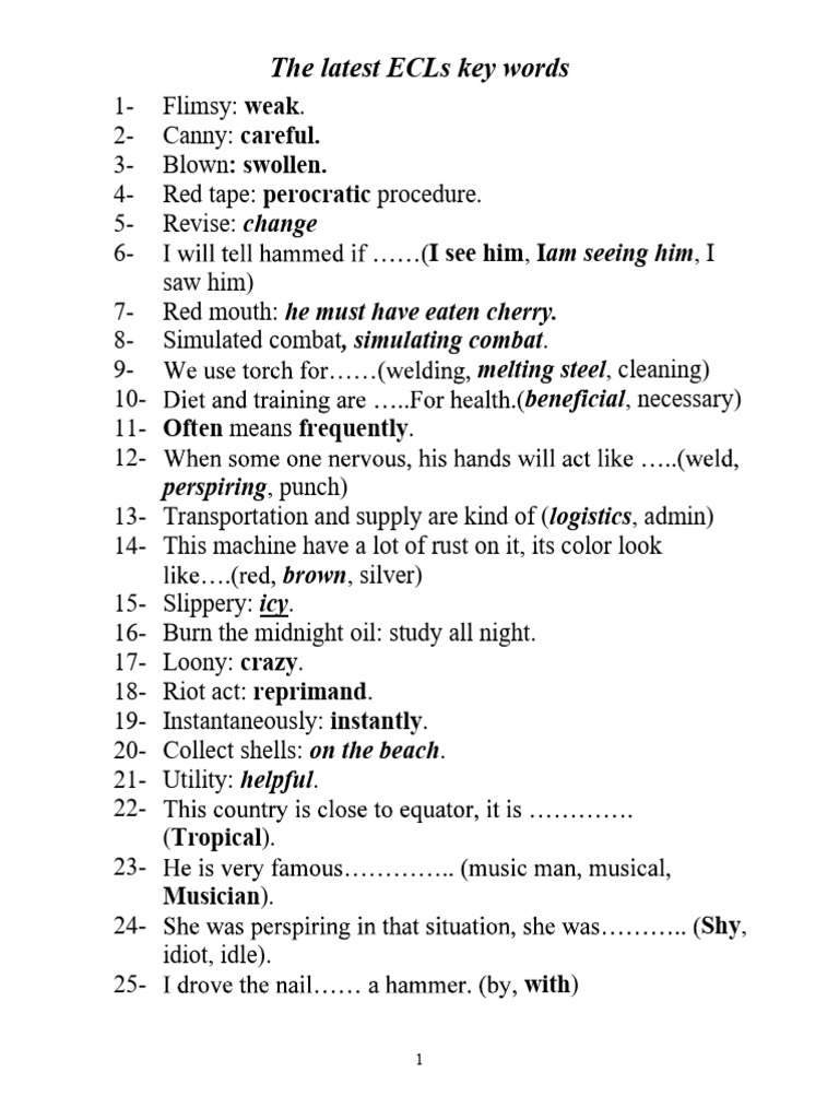Latest ECL Key Vocabulary List | PDF