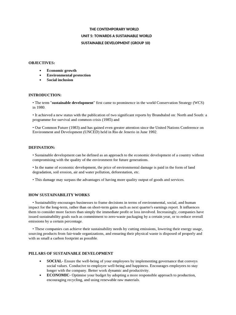 Unit 5 - Sustainable Development | PDF | Sustainability | Sustainable ...