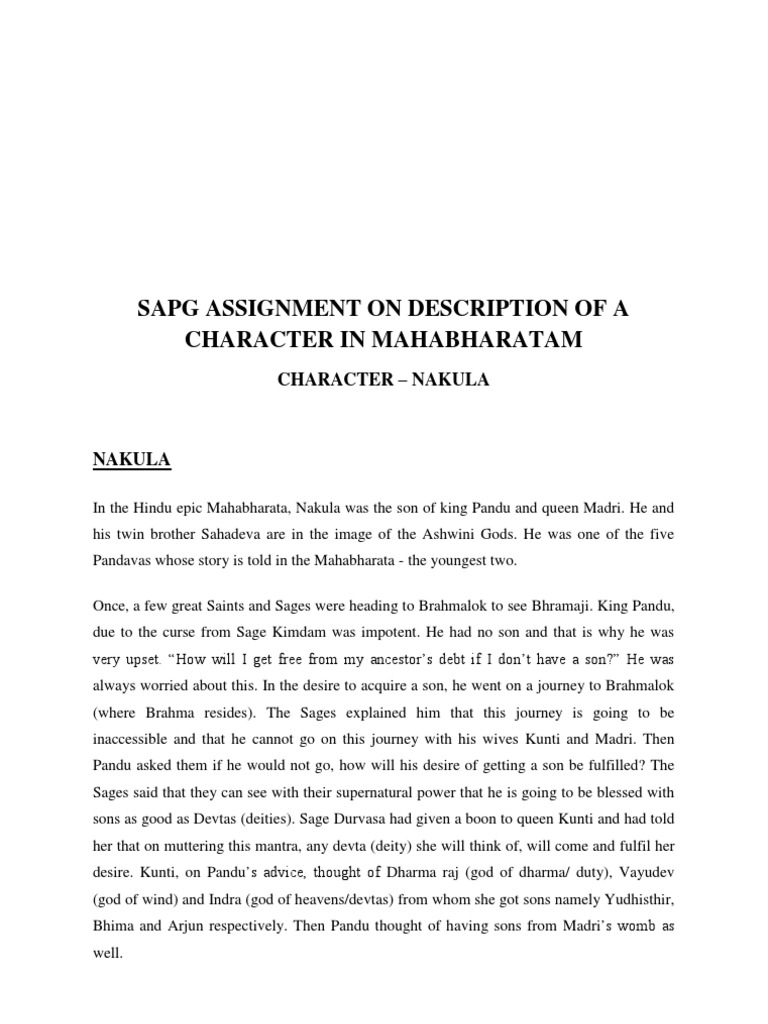 Nakula | PDF | Mahabharata | Vaishnava Texts