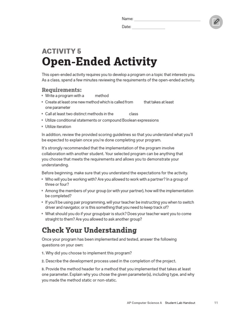 Open-Ended Programming Activity Guide | PDF | Control Flow | Software ...