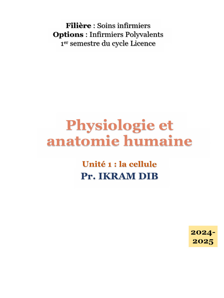 Physiologie et anatomie humaine 2024-2025 | PDF | Membrane cellulaire | ADN
