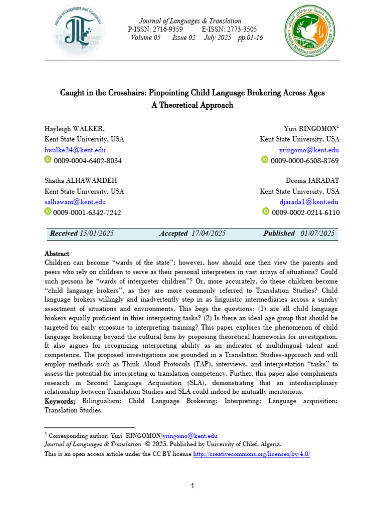 Child Language Brokering Insights | PDF | Multilingualism | Language ...