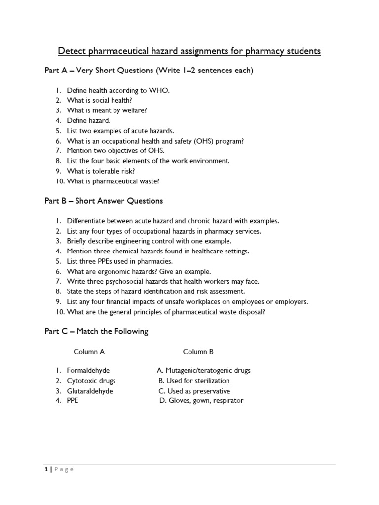 Detect Pharmaceutical Hazard Assignments For Pharmacy Students | PDF