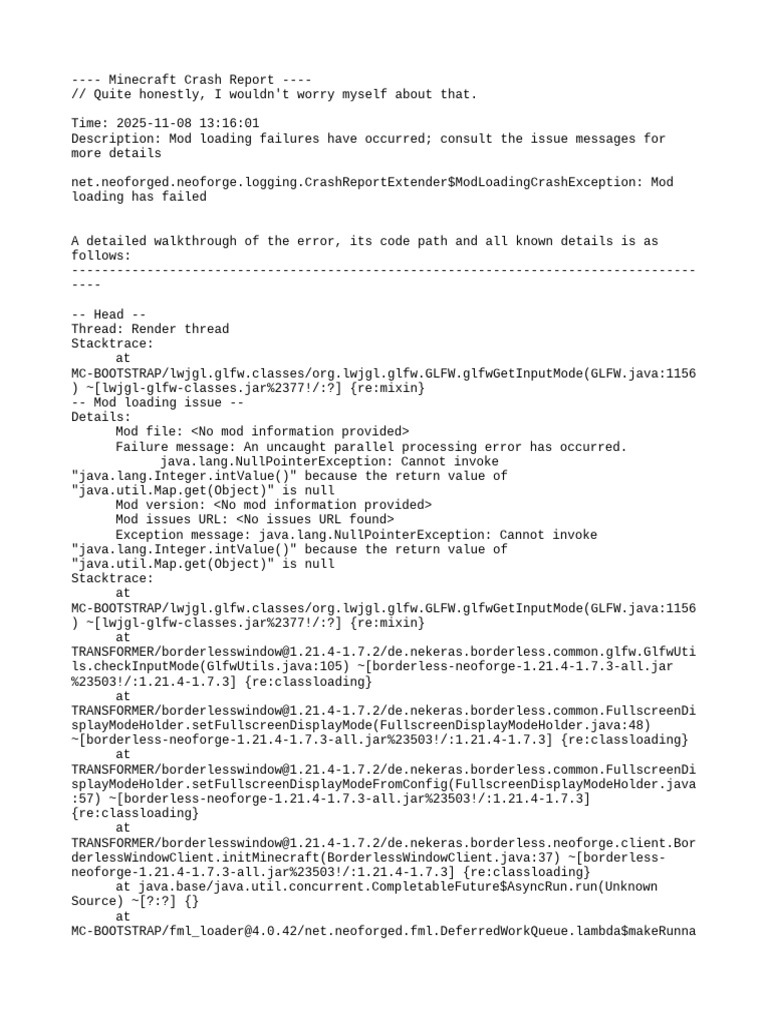 Minecraft Mod Loading Crash Report | PDF | Java (Programming Language ...
