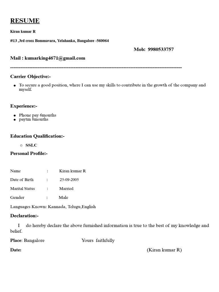 Kiran Kumar R - Resume Overview | PDF