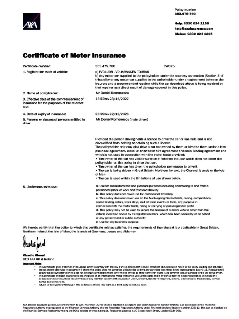 Certificate of Motor Insurance.pdf | PDF