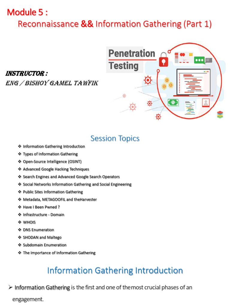 Module 5 Reconnaissance & Information Gathering (Part 1) | PDF | Social ...