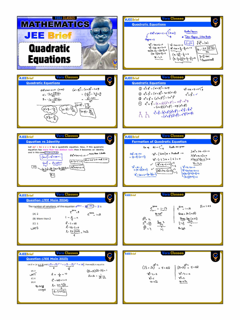 JEE Brief - QUADRATIC EQUATIONS in One Shot | PDF