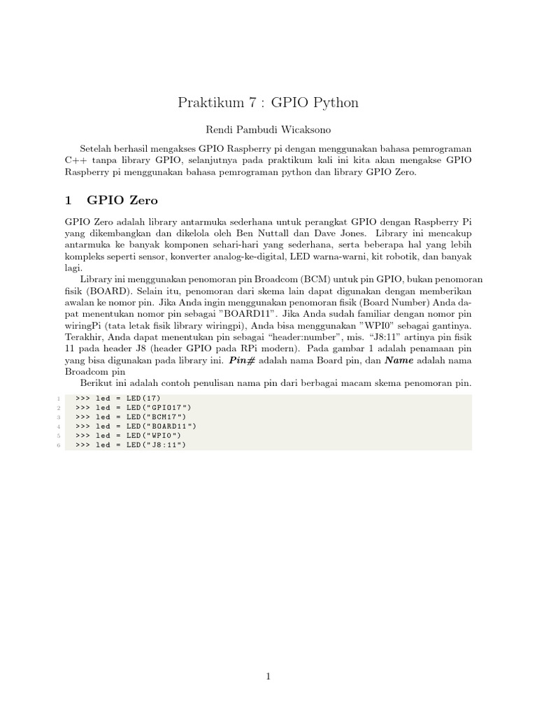 GPIO Raspberry Pi dengan Python | PDF