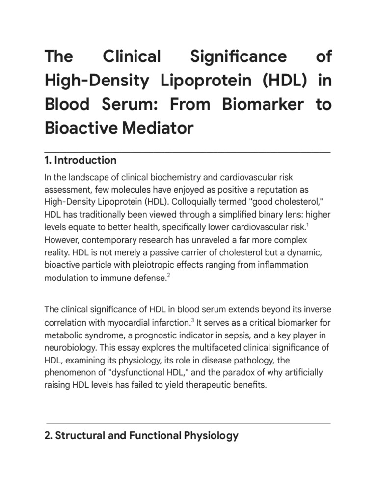 Clinical Importance of HDL in Serum | PDF | High Density Lipoprotein ...