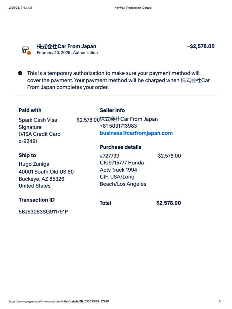 PayPal - Transaction Details | PDF
