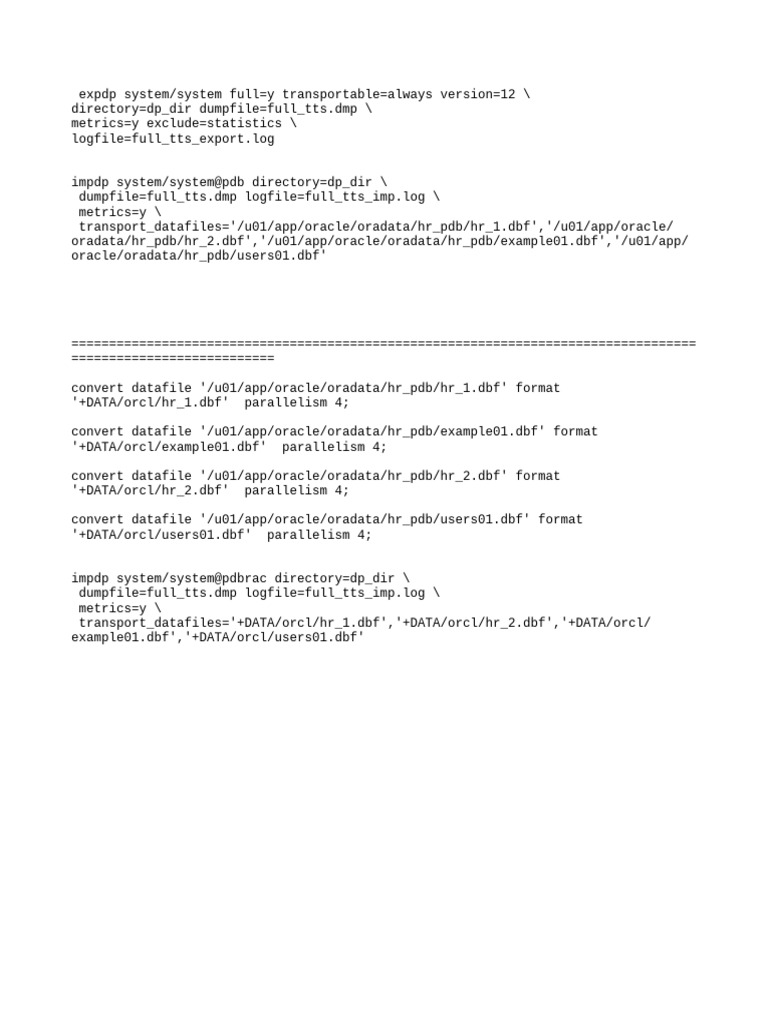 Oracle Data Pump Export/Import Guide | PDF
