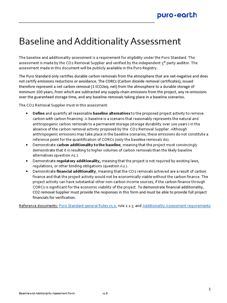 Baseline and Additionality Assessment Form | PDF | Clean Development ...